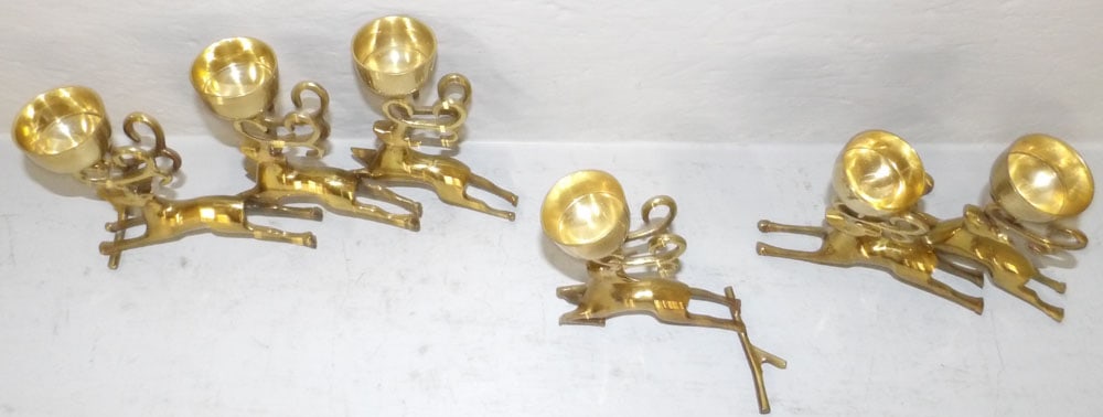 Three Brass Deer Form Candleholders - 2