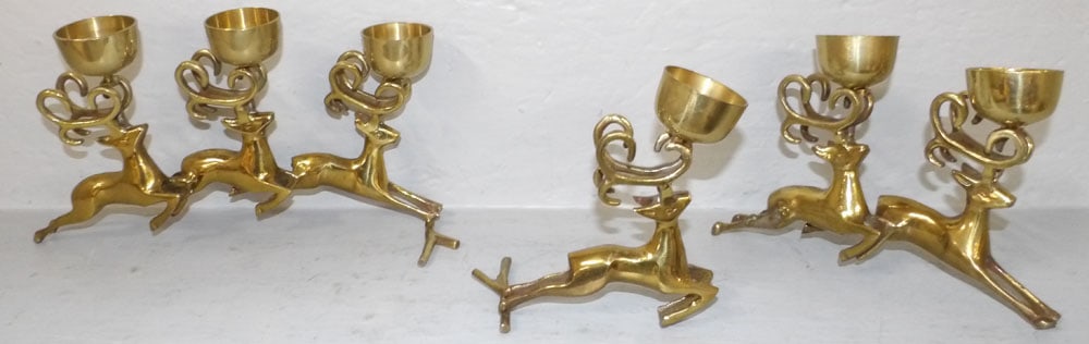 Three Brass Deer Form Candleholders - 3