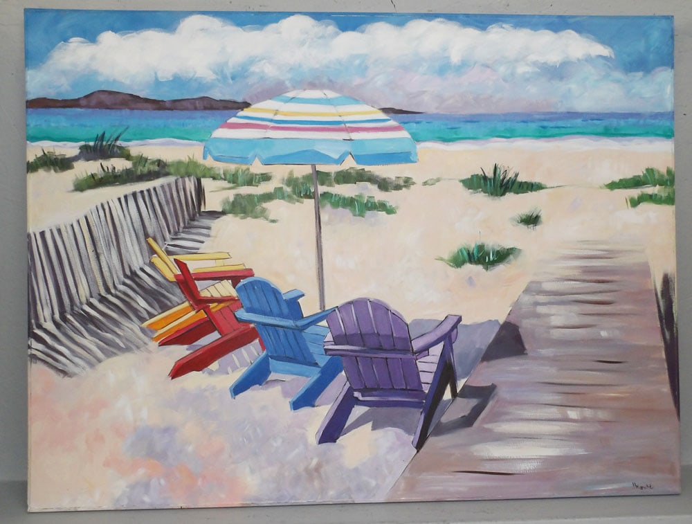 Framed Oil on Canvas Beach Scene Artist Signed: Framed Oil on Canvas Beach Scene Artist Signed . 36 1/2" x 48 1/2" "ALL DESCRIPTIONS AND ANY CONDITION STATEMENT GIVEN BY LANGSTON AUCTION GALLERY ARE STRICTLY OPINIONS AND LANGSTON'S SHALL HAVE NO