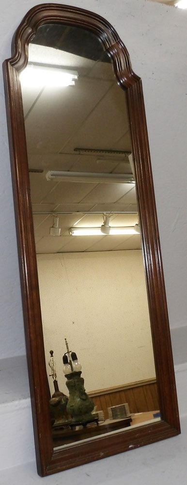 Cherry Framed Mirror by Ethan Allen: Cherry Framed Mirror by Ethan Allen. 42 1/2" x 15" "ALL DESCRIPTIONS AND ANY CONDITION STATEMENT GIVEN BY LANGSTON AUCTION GALLERY ARE STRICTLY OPINIONS AND LANGSTON'S SHALL HAVE NO RESPONSIBILITY FOR