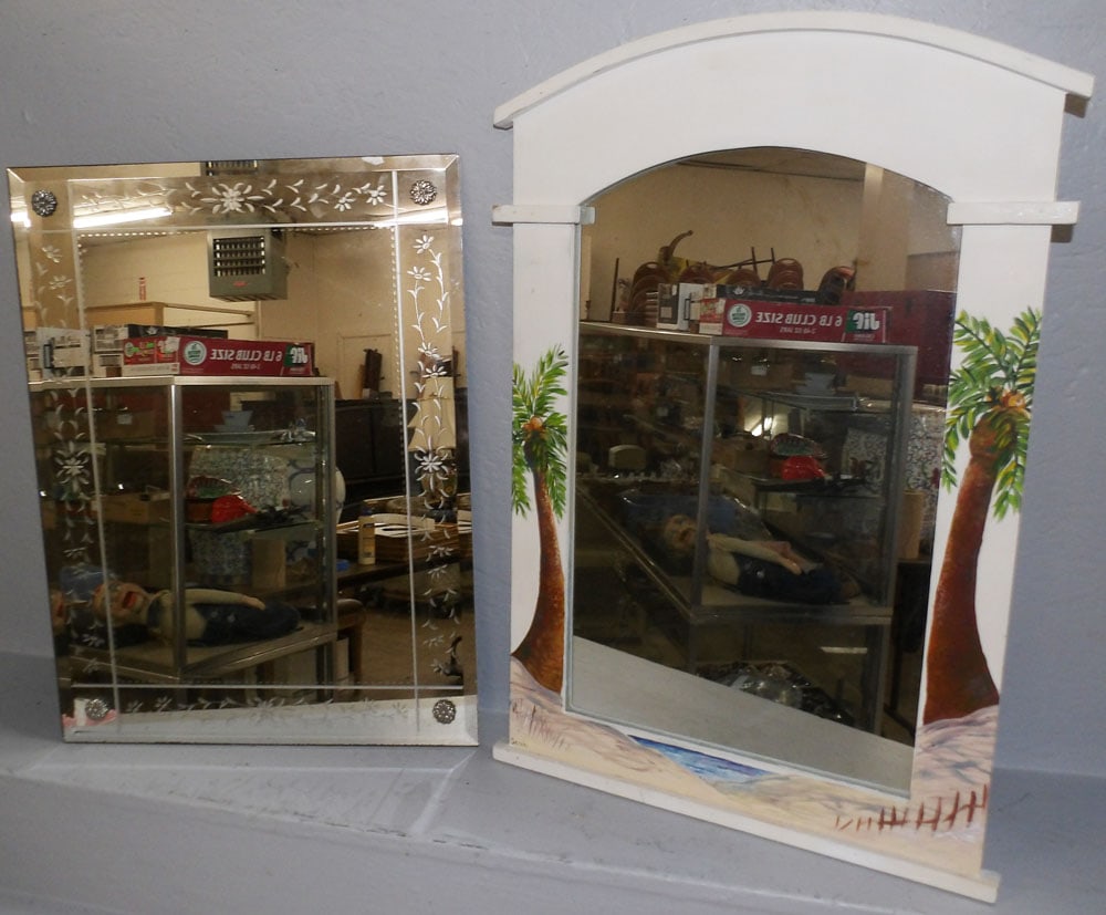 Two Mirrors: Two Mirrors . Up to 27 3/4" x 19" "ALL DESCRIPTIONS AND ANY CONDITION STATEMENT GIVEN BY LANGSTON AUCTION GALLERY ARE STRICTLY OPINIONS AND LANGSTON'S SHALL HAVE NO RESPONSIBILITY FOR ERRORS OR