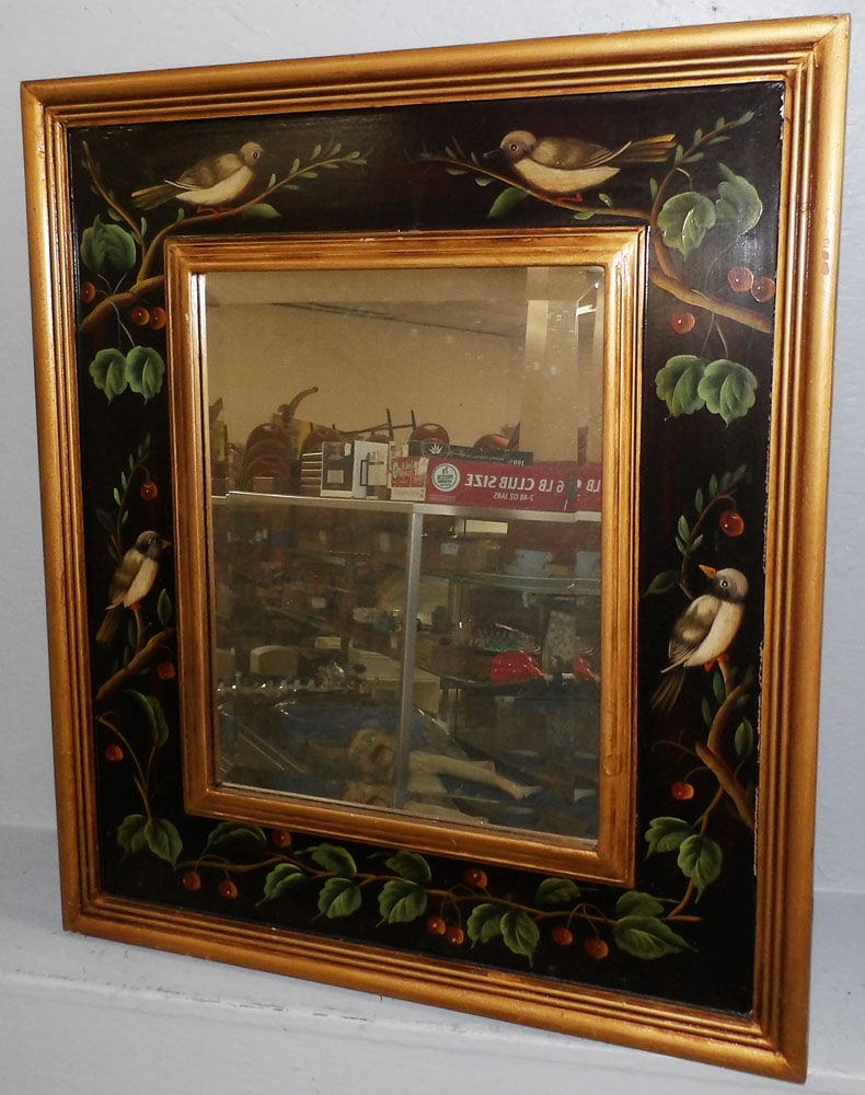 Painted Frame Bevel Edge Mirror: Painted Frame Bevel Edge Mirror. Up to 30 1/4" x 26 1/4" "ALL DESCRIPTIONS AND ANY CONDITION STATEMENT GIVEN BY LANGSTON AUCTION GALLERY ARE STRICTLY OPINIONS AND LANGSTON'S SHALL HAVE NO