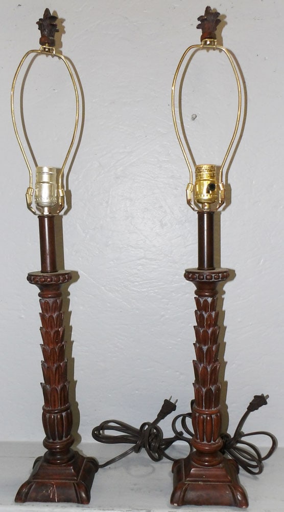 Pair of Painted Resin Lamps: Pair of Painted Resin Lamps . 30 1/2" H 4 3/4" Dia. "ALL DESCRIPTIONS AND ANY CONDITION STATEMENT GIVEN BY LANGSTON AUCTION GALLERY ARE STRICTLY OPINIONS AND LANGSTON'S SHALL HAVE NO RESPONSIBILITY FO