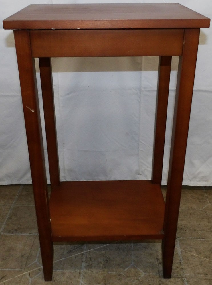Cherry Two Tier Stand: Cherry Two Tier Stand . 29 1/4" H 12" W 16" D "ALL DESCRIPTIONS AND ANY CONDITION STATEMENT GIVEN BY LANGSTON AUCTION GALLERY ARE STRICTLY OPINIONS AND LANGSTON'S SHALL HAVE NO RESPONSIBILITY FOR