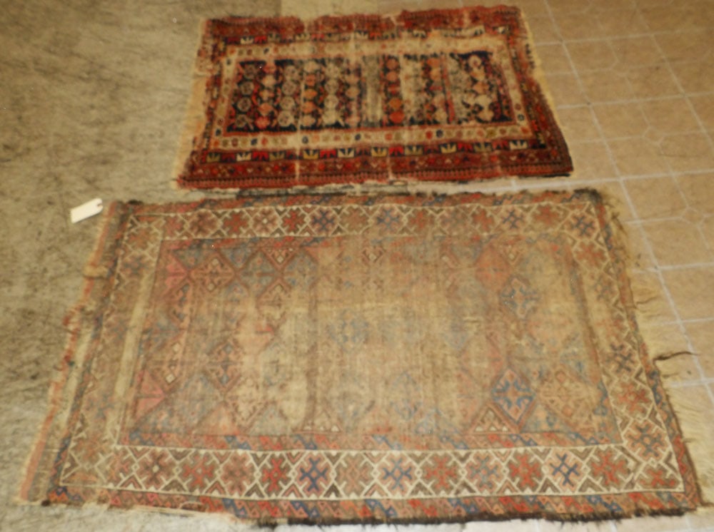 Lot of Antique Hand Made Rugs, (2' 8" x 3' 9" & 2' 10" x 4' 9"): Lot of Antique Hand Made Rugs, (2' 8" x 3' 9" & 2' 10" x 4' 9"). "ALL DESCRIPTIONS AND ANY CONDITION STATEMENT GIVEN BY LANGSTON AUCTION GALLERY ARE STRICTLY OPINIONS AND LANGSTON'S SHALL HAVE NO