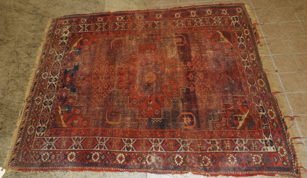 4' 3" x 5' 8" Antique Hand Made Rug: 4' 3" x 5' 8" Antique Hand Made Rug . "ALL DESCRIPTIONS AND ANY CONDITION STATEMENT GIVEN BY LANGSTON AUCTION GALLERY ARE STRICTLY OPINIONS AND LANGSTON'S SHALL HAVE NO RESPONSIBILITY FOR ERRORS OR