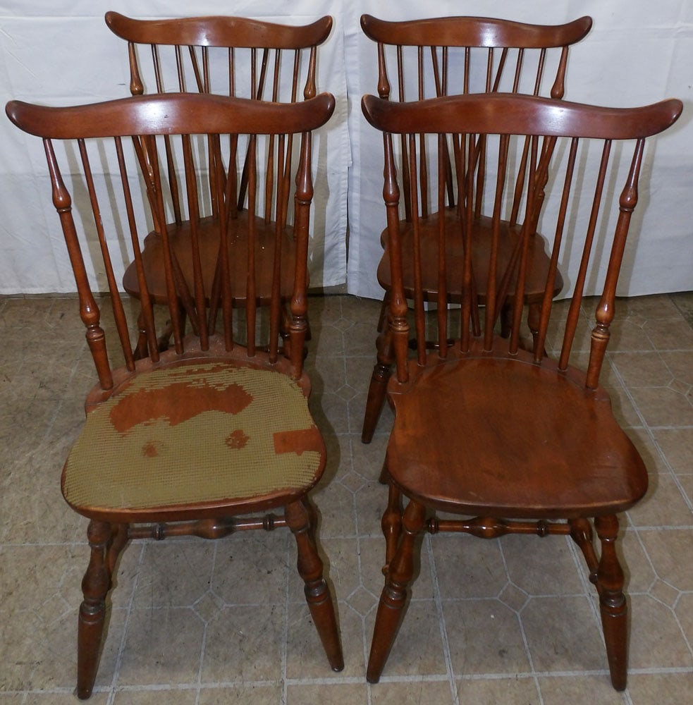Set of Four Maple Windsor Style Dining Chairs: Set of Four Maple Windsor Style Dining Chairs . 36 1/2" H 18 1/2" W 22" D "ALL DESCRIPTIONS AND ANY CONDITION STATEMENT GIVEN BY LANGSTON AUCTION GALLERY ARE STRICTLY OPINIONS AND LANGSTON'S SHALL
