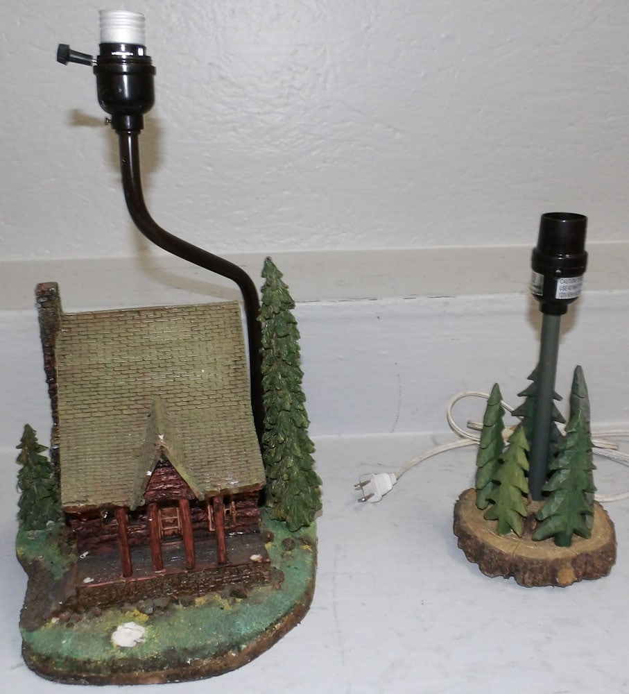Two Decorative Painted Resin Lamps: Two Decorative Painted Resin Lamps . Up to 16 1/2" H 9" Dia. "ALL DESCRIPTIONS AND ANY CONDITION STATEMENT GIVEN BY LANGSTON AUCTION GALLERY ARE STRICTLY OPINIONS AND LANGSTON'S SHALL HAVE NO
