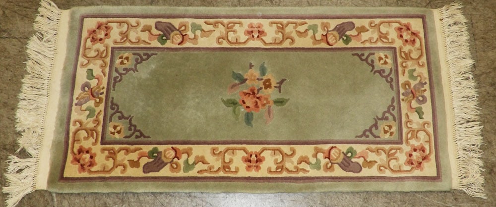 2' x 4' 10" Aubusson Wool Rug: 2' x 4' 10" Aubusson Wool Rug . "ALL DESCRIPTIONS AND ANY CONDITION STATEMENT GIVEN BY LANGSTON AUCTION GALLERY ARE STRICTLY OPINIONS AND LANGSTON'S SHALL HAVE NO RESPONSIBILITY FOR ERRORS OR
