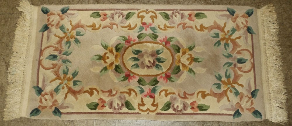 2' 1" x 4' 9" Aubusson Wool Rug: 2' 1" x 4' 9" Aubusson Wool Rug . "ALL DESCRIPTIONS AND ANY CONDITION STATEMENT GIVEN BY LANGSTON AUCTION GALLERY ARE STRICTLY OPINIONS AND LANGSTON'S SHALL HAVE NO RESPONSIBILITY FOR ERRORS OR