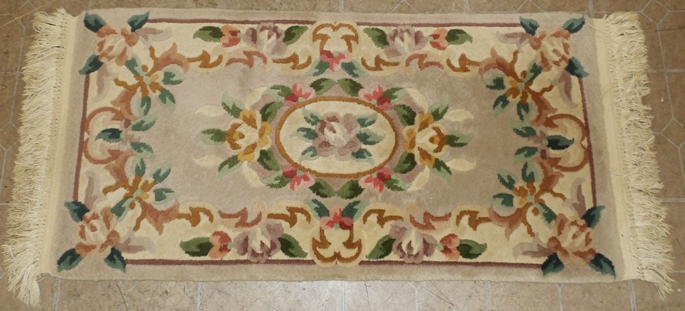 2' 1" x 4' 9" Aubusson Wool Rug: 2' 1" x 4' 9" Aubusson Wool Rug . "ALL DESCRIPTIONS AND ANY CONDITION STATEMENT GIVEN BY LANGSTON AUCTION GALLERY ARE STRICTLY OPINIONS AND LANGSTON'S SHALL HAVE NO RESPONSIBILITY FOR ERRORS OR