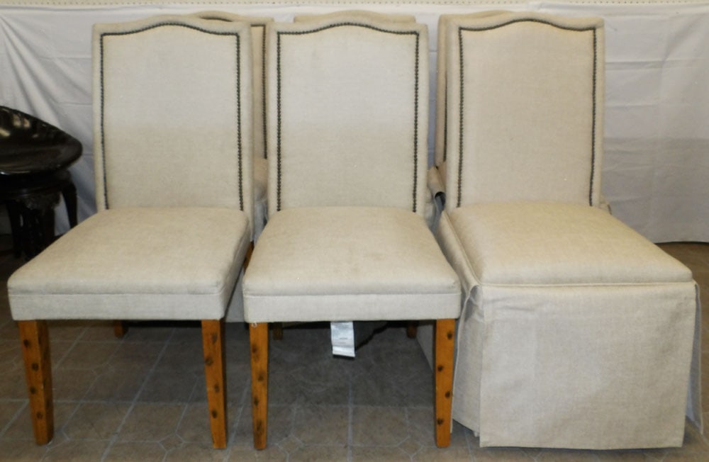 Set of Six Upholstered Dining Chairs: Set of Six Upholstered Dining Chairs . 42" H 20" W 23" D "ALL DESCRIPTIONS AND ANY CONDITION STATEMENT GIVEN BY LANGSTON AUCTION GALLERY ARE STRICTLY OPINIONS AND LANGSTON'S SHALL HAVE NO
