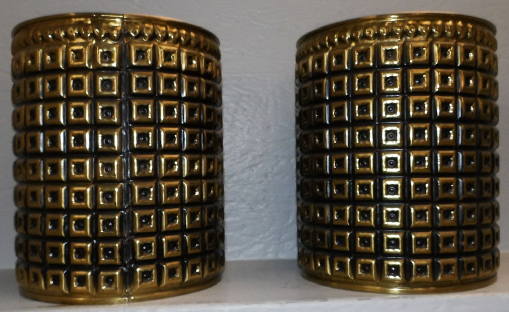 Two Brass Mid Century Modern Waste Buckets: Two Brass Mid Century Modern Waste Buckets. 10 1/4" H 9 1/2" Dia. "ALL DESCRIPTIONS AND ANY CONDITION STATEMENT GIVEN BY LANGSTON AUCTION GALLERY ARE STRICTLY OPINIONS AND LANGSTON'S SHALL HAVE NO