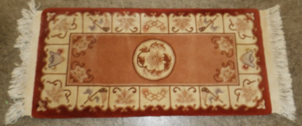 2' x 4' 10" Chinese Aubusson Rug: 2' x 4' 10" Chinese Aubusson Rug. "ALL DESCRIPTIONS AND ANY CONDITION STATEMENT GIVEN BY LANGSTON AUCTION GALLERY ARE STRICTLY OPINIONS AND LANGSTON'S SHALL HAVE NO RESPONSIBILITY FOR ERRORS OR