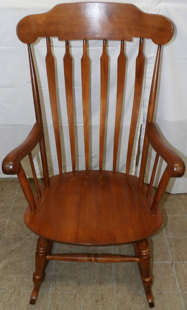 Maple Rocker by Nichols & Stone: Maple Rocker by Nichols & Stone . 42 1/2" H 24" W 29" D "ALL DESCRIPTIONS AND ANY CONDITION STATEMENT GIVEN BY LANGSTON AUCTION GALLERY ARE STRICTLY OPINIONS AND LANGSTON'S SHALL HAVE NO