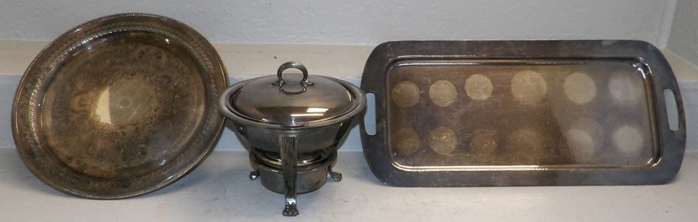 Two Silverplated Trays & Silverplated Warming Dish (1 of 7)