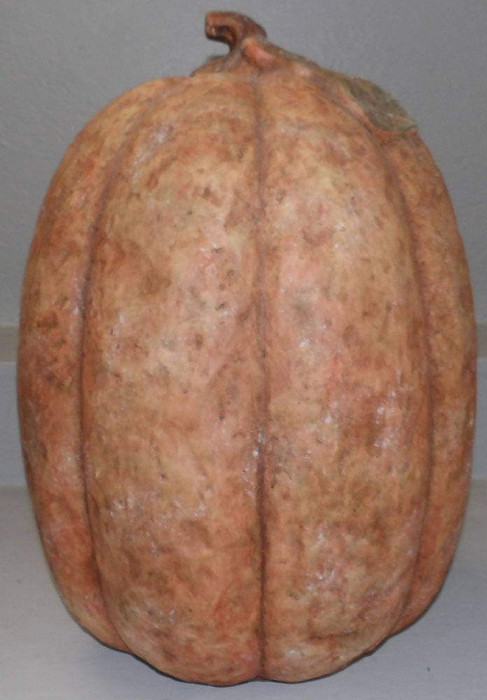 Large Painted Ceramic Pumpkin: Large Painted Ceramic Pumpkin . 19 1/2" H 12" Dia. "ALL DESCRIPTIONS AND ANY CONDITION STATEMENT GIVEN BY LANGSTON AUCTION GALLERY ARE STRICTLY OPINIONS AND LANGSTON'S SHALL HAVE NO RESPONSIBILITY FOR