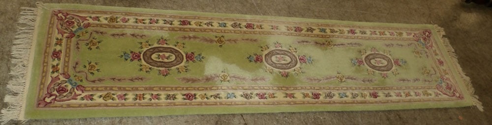 2' 4" x 9' 7" Aubusson Runner: 2' 4" x 9' 7" Aubusson Runner . "ALL DESCRIPTIONS AND ANY CONDITION STATEMENT GIVEN BY LANGSTON AUCTION GALLERY ARE STRICTLY OPINIONS AND LANGSTON'S SHALL HAVE NO RESPONSIBILITY FOR ERRORS OR OMISSION