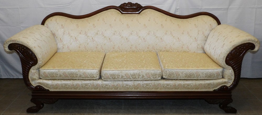Mahogany & Upholstered Sofa with Paw Feet (1 of 7)