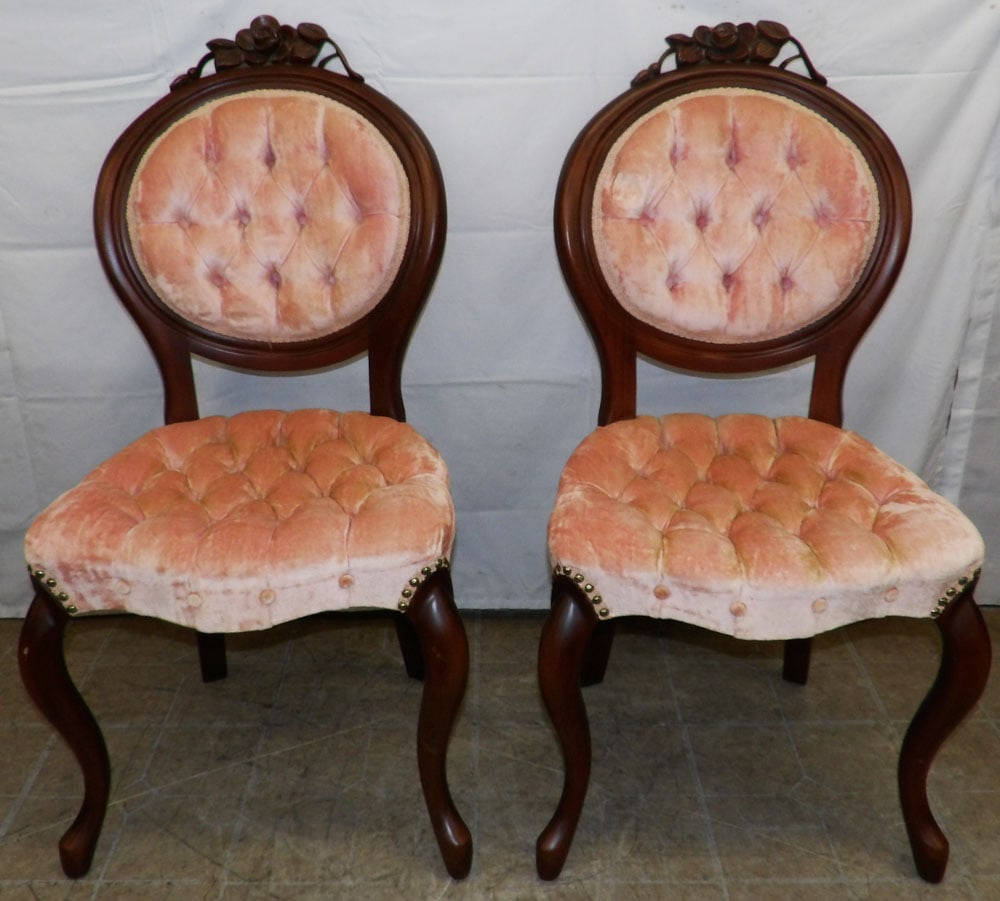 Pair of Mahogany & Upholstered Victorian Side Chairs: Pair of Mahogany & Upholstered Victorian Side Chairs . 37 1/2" H 20" W 20" D "ALL DESCRIPTIONS AND ANY CONDITION STATEMENT GIVEN BY LANGSTON AUCTION GALLERY ARE STRICTLY OPINIONS AND LANGSTON'S SHALL