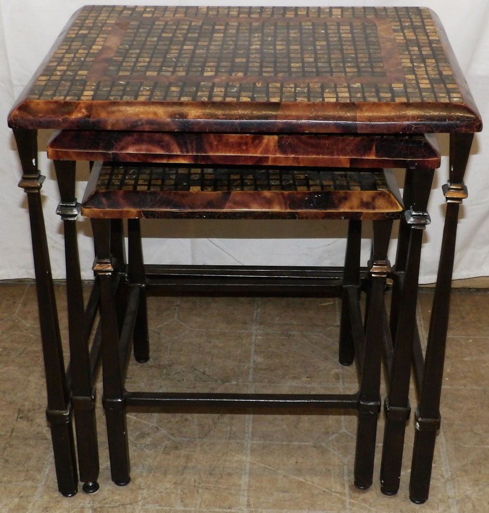 Three Painted Metal & Mosaic Top Nesting Tables (1 of 4)