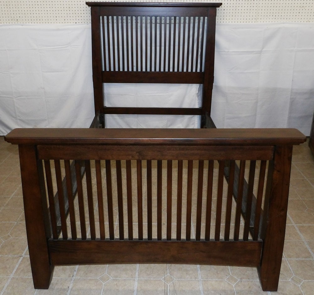 Cherry Single Bed with Rails by American Signature Collections: Cherry Single Bed with Rails by American Signature Collections . 50" H 46" W "ALL DESCRIPTIONS AND ANY CONDITION STATEMENT GIVEN BY LANGSTON AUCTION GALLERY ARE STRICTLY OPINIONS AND LANGSTON'S SHALL 