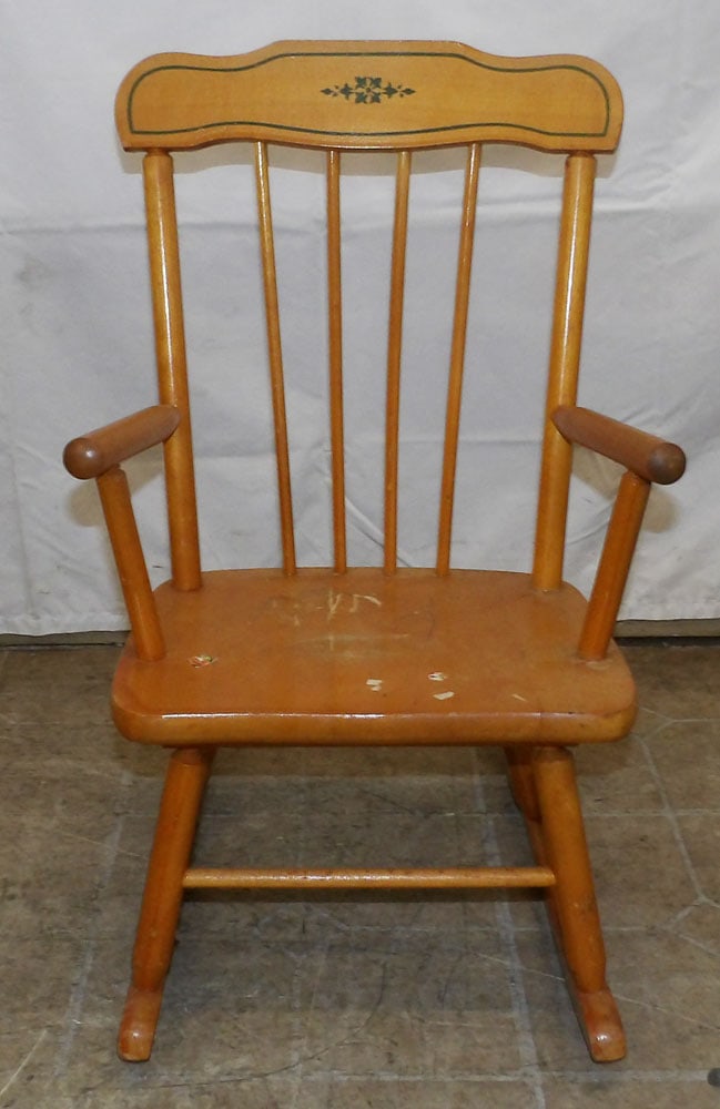Maple Child's Rocker: Maple Child's Rocker . 24" H 14 1/2" W 18 3/4" D "ALL DESCRIPTIONS AND ANY CONDITION STATEMENT GIVEN BY LANGSTON AUCTION GALLERY ARE STRICTLY OPINIONS AND LANGSTON'S SHALL HAVE NO RESPONSIBILITY FOR