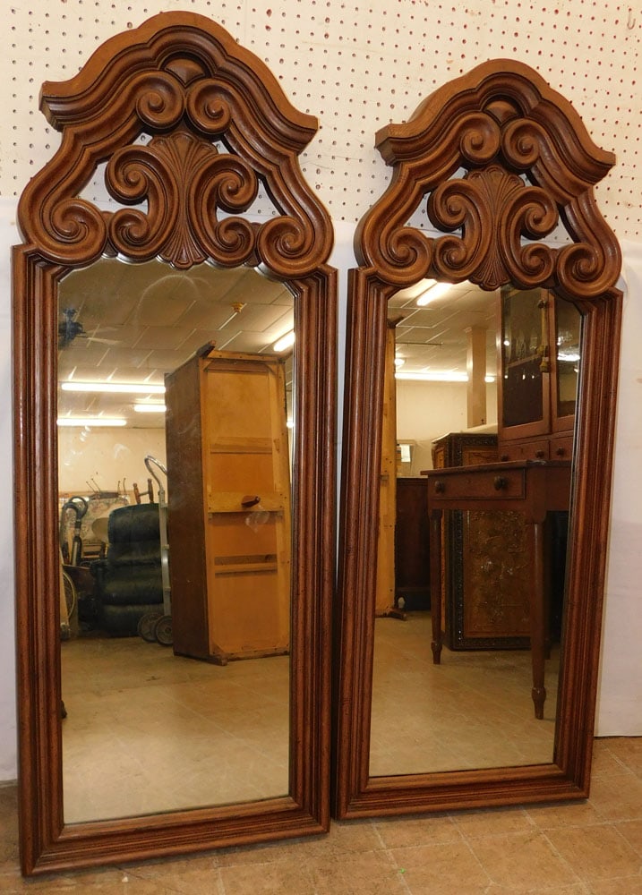 Pair of Decorative Painted Frame Mirrors: Pair of Decorative Painted Frame Mirrors. 55" x 21" "ALL DESCRIPTIONS AND ANY CONDITION STATEMENT GIVEN BY LANGSTON AUCTION GALLERY ARE STRICTLY OPINIONS AND LANGSTON'S SHALL HAVE NO RESPONSIBILITY