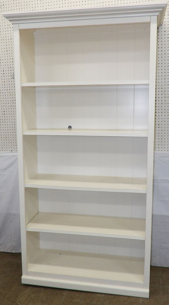 Painted Open Bookshelf by Ballard Designs: Painted Open Bookshelf by Ballard Designs. 85 3/4" H 46 3/4" W 18 1/2" D "ALL DESCRIPTIONS AND ANY CONDITION STATEMENT GIVEN BY LANGSTON AUCTION GALLERY ARE STRICTLY OPINIONS AND LANGSTON'S SHALL HAVE