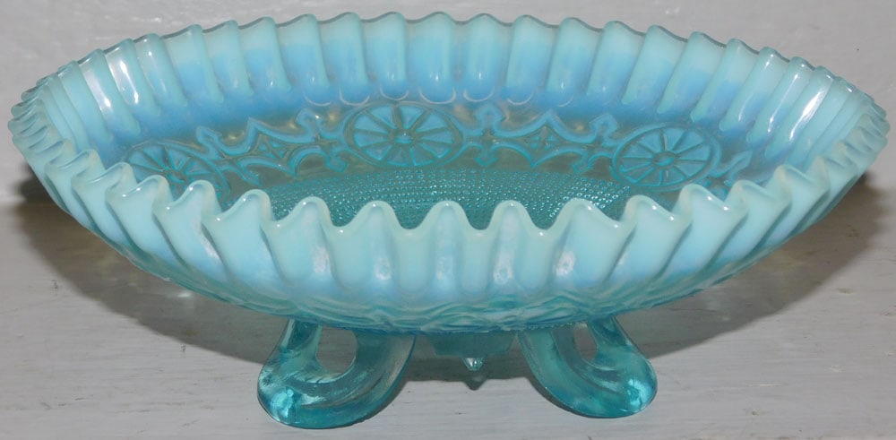 Blue Opalescent Footed Bowl (1 of 3)