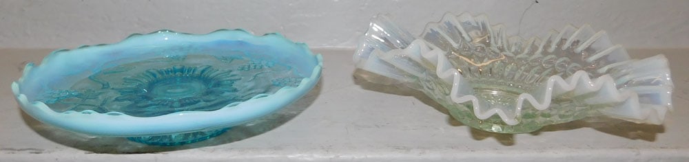 Two Opalescent Glass Bowls: Two Opalescent Glass Bowls . Up to 8 1/2" Dia. "ALL DESCRIPTIONS AND ANY CONDITION STATEMENT GIVEN BY LANGSTON AUCTION GALLERY ARE STRICTLY OPINIONS AND LANGSTON'S SHALL HAVE NO RESPONSIBILITY FOR