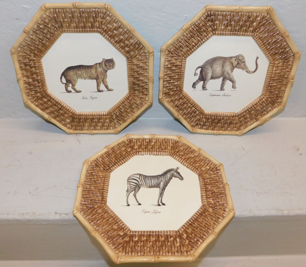 Three Raymond Waites Octagonal Painted Porcelain Faux Bamboo Plates: Three Raymond Waites Octagonal Painted Porcelain Faux Bamboo Plates . 9 1/4" Dia. "ALL DESCRIPTIONS AND ANY CONDITION STATEMENT GIVEN BY LANGSTON AUCTION GALLERY ARE STRICTLY OPINIONS AND LANGSTON'S S