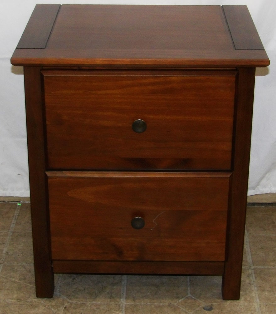 Modern Cherry Two Drawer Night Stand: Modern Cherry Two Drawer Night Stand . 23 1/4" H 20" W 16" D "ALL DESCRIPTIONS AND ANY CONDITION STATEMENT GIVEN BY LANGSTON AUCTION GALLERY ARE STRICTLY OPINIONS AND LANGSTON'S SHALL HAVE NO RESPONSI