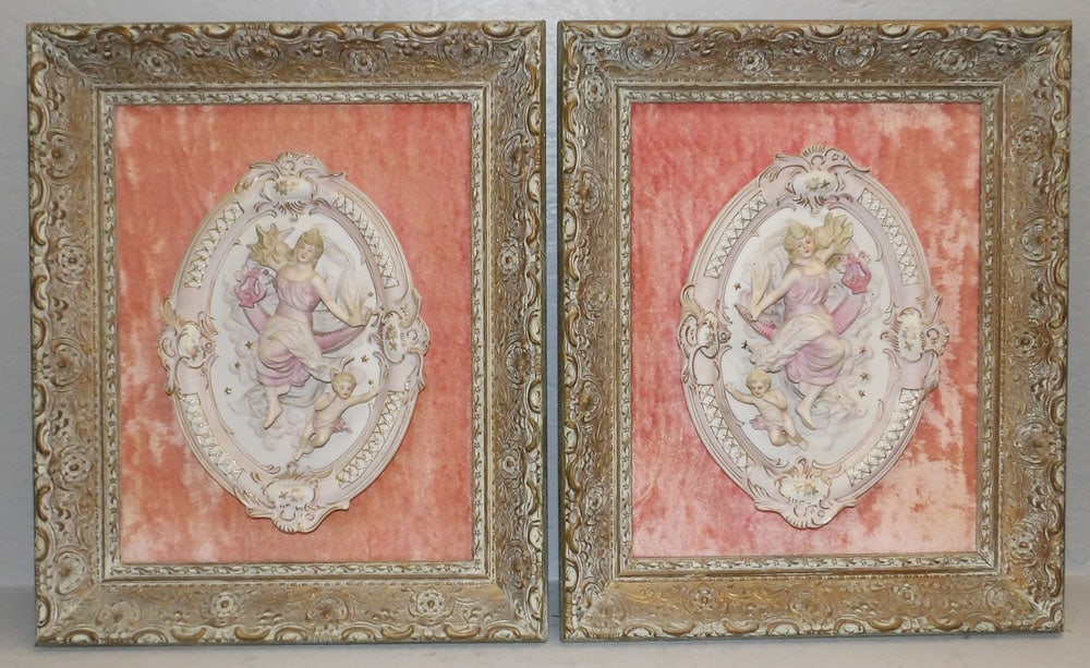 Pair of Framed Painted Bisque Style Oval Plaques (1 of 4)