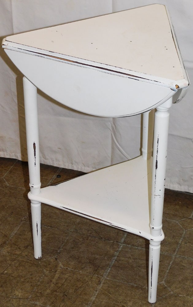 Round Adjustable Distress Painted Wood Triple Drop Leaf Stand (1 of 4)