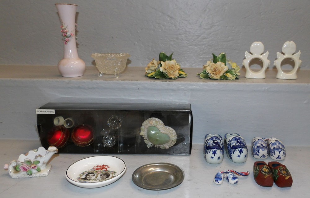 Lot of Painted Porcelain & Glass Items: Lot of Painted Porcelain & Glass Items . Up to 6 1/2" H 2" Dia. "ALL DESCRIPTIONS AND ANY CONDITION STATEMENT GIVEN BY LANGSTON AUCTION GALLERY ARE STRICTLY OPINIONS AND LANGSTON'S SHALL HAVE NO