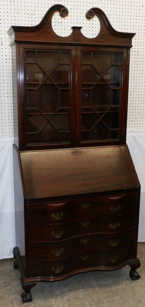 Mahogany Glass Door Secretary by Maddox: Mahogany Glass Door Secretary by Maddox. 82" H 35" W 20" D "ALL DESCRIPTIONS AND ANY CONDITION STATEMENT GIVEN BY LANGSTON AUCTION GALLERY ARE STRICTLY OPINIONS AND LANGSTON'S SHALL HAVE NO