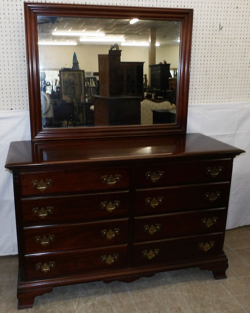 Mahogany Dresser with Mirror by Hungerford: Mahogany Dresser with Mirror by Hungerford . 68 1/4" H 54" W 20 1/4" D "ALL DESCRIPTIONS AND ANY CONDITION STATEMENT GIVEN BY LANGSTON AUCTION GALLERY ARE STRICTLY OPINIONS AND LANGSTON'S SHALL HAVE
