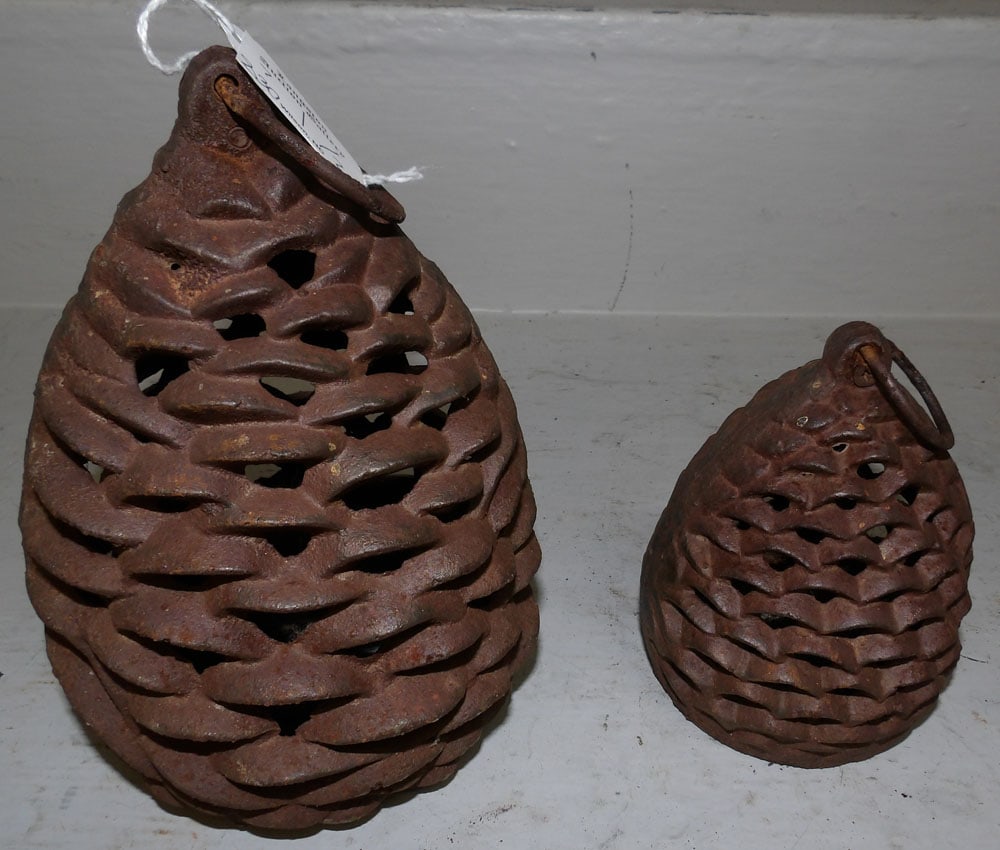 Two Cast Iron Pine Cone Form Lanterns - 2