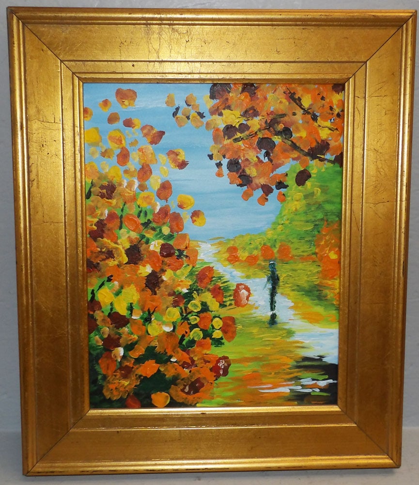 Framed Oil on Canvas Floral Landscape by River: Framed Oil on Canvas Floral Landscape by River . 19 1/4" x 16 3/4" "ALL DESCRIPTIONS AND ANY CONDITION STATEMENT GIVEN BY LANGSTON AUCTION GALLERY ARE STRICTLY OPINIONS AND LANGSTON'S SHALL HAVE NO