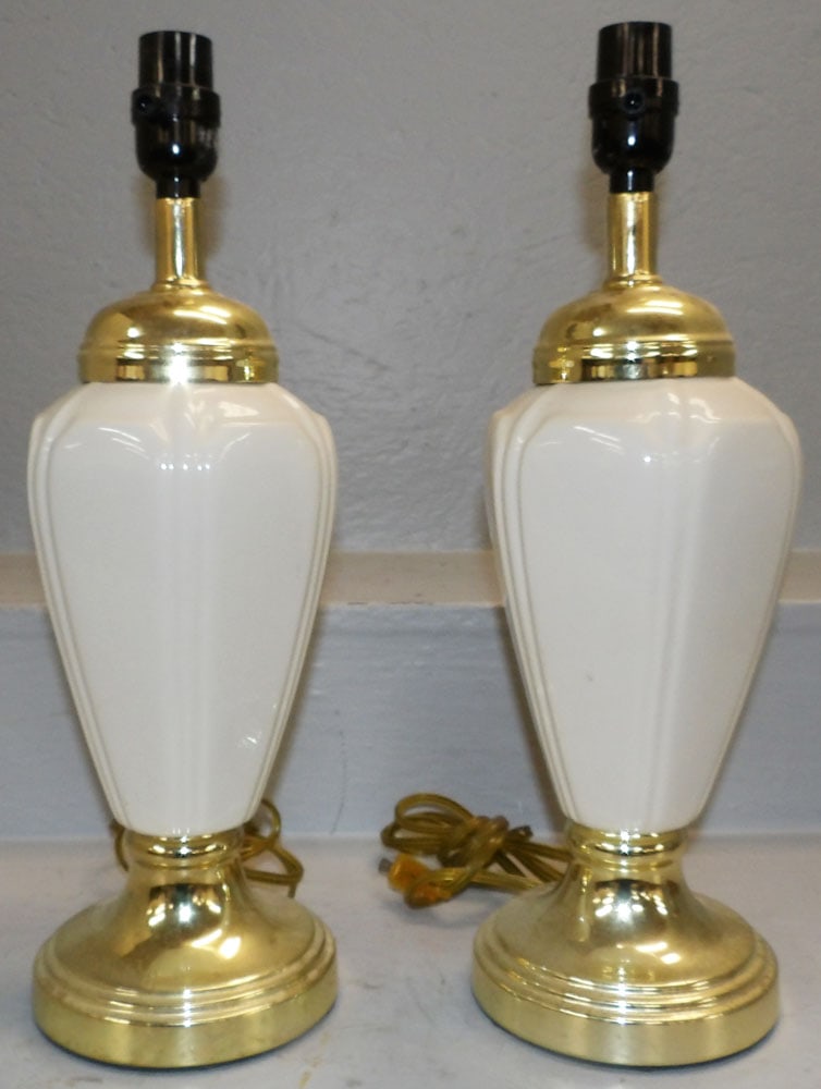 Pair of Porcelain & Gilded Metal Lamps: Pair of Porcelain & Gilded Metal Lamps . 17 1/4" H 5 1/2" Dia. "ALL DESCRIPTIONS AND ANY CONDITION STATEMENT GIVEN BY LANGSTON AUCTION GALLERY ARE STRICTLY OPINIONS AND LANGSTON'S SHALL HAVE NO