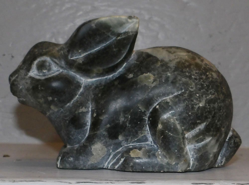 Chinese Stone Bunny Form Figure: Chinese Stone Bunny Form Figure . 4" H 6 1/2" W "ALL DESCRIPTIONS AND ANY CONDITION STATEMENT GIVEN BY LANGSTON AUCTION GALLERY ARE STRICTLY OPINIONS AND LANGSTON'S SHALL HAVE NO RESPONSIBILITY FOR