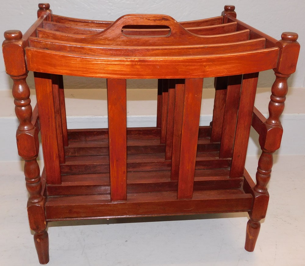 Mahogany Canterbury: Mahogany Canterbury . 19 1/4" H 19 1/4" W 14" D "ALL DESCRIPTIONS AND ANY CONDITION STATEMENT GIVEN BY LANGSTON AUCTION GALLERY ARE STRICTLY OPINIONS AND LANGSTON'S SHALL HAVE NO RESPONSIBILITY FOR