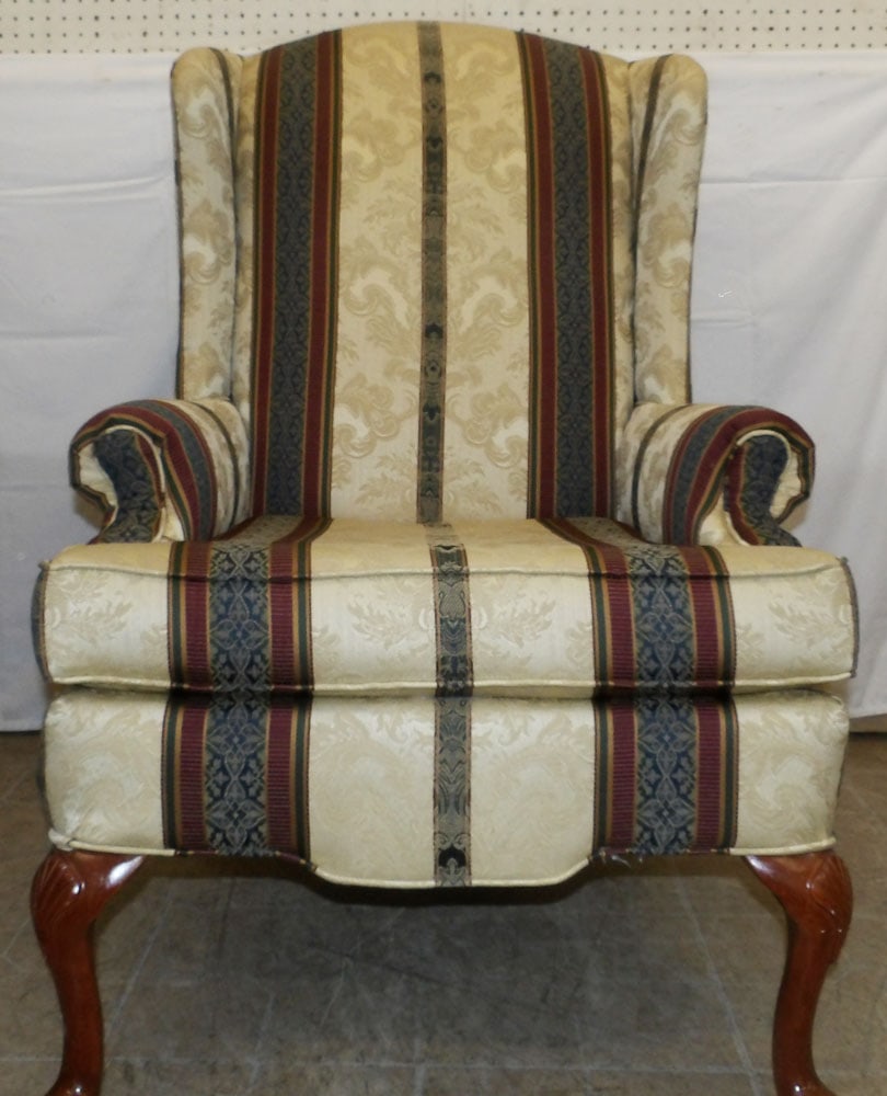 Upholstered Wing Back Chair by Craftmaster: Upholstered Wing Back Chair by Craftmaster. 43 1/4" H 28" W 32" D "ALL DESCRIPTIONS AND ANY CONDITION STATEMENT GIVEN BY LANGSTON AUCTION GALLERY ARE STRICTLY OPINIONS AND LANGSTON'S SHALL HAVE NO