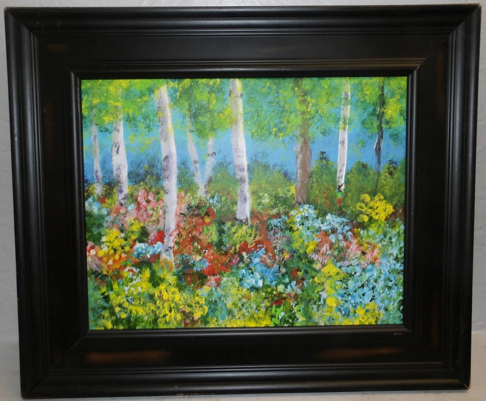 Framed Oil on Canvas Forest Landscape: Framed Oil on Canvas Forest Landscape . 16 1/4" x 19 1/4" "ALL DESCRIPTIONS AND ANY CONDITION STATEMENT GIVEN BY LANGSTON AUCTION GALLERY ARE STRICTLY OPINIONS AND LANGSTON'S SHALL HAVE NO