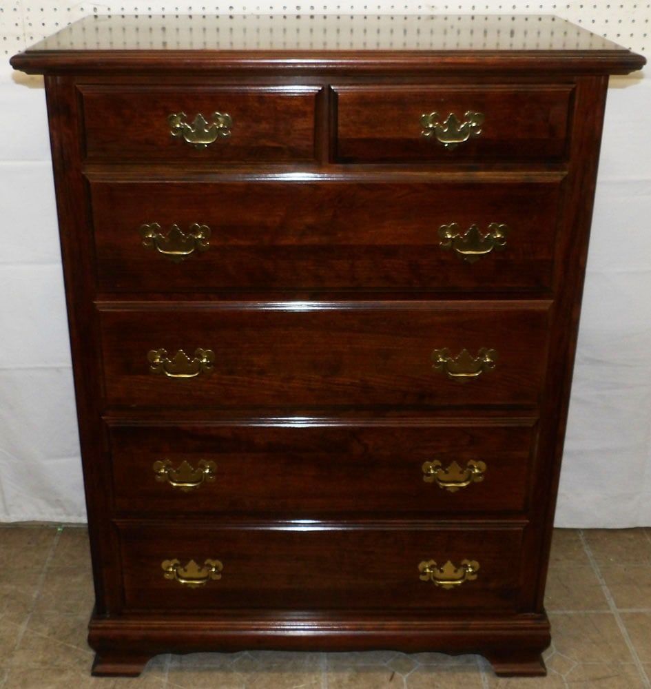 Cherry Two Over Four Drawer Chest: Cherry Two Over Four Drawer Chest . 46" H 36" W 19 1/4" D "ALL DESCRIPTIONS AND ANY CONDITION STATEMENT GIVEN BY LANGSTON AUCTION GALLERY ARE STRICTLY OPINIONS AND LANGSTON'S SHALL HAVE NO