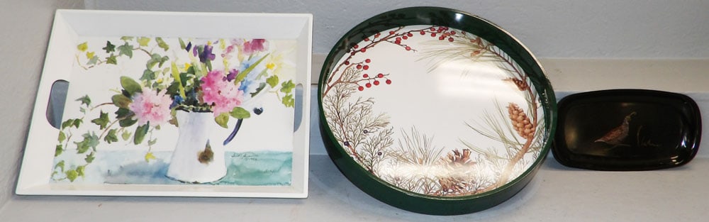 Three Decorative Trays, (One by Willams & Sonoma): Three Decorative Trays, (One by Willams & Sonoma) . 20 1/4" x 15" "ALL DESCRIPTIONS AND ANY CONDITION STATEMENT GIVEN BY LANGSTON AUCTION GALLERY ARE STRICTLY OPINIONS AND LANGSTON'S SHALL HAVE NO