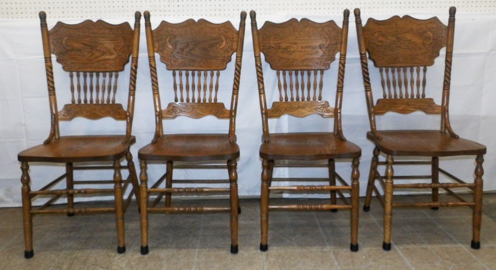 Set of Four Oak Press Dining Back Chairs (1 of 5)
