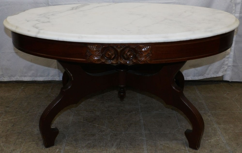 Oval Mahogany Marble Top Tea Table (1 of 4)