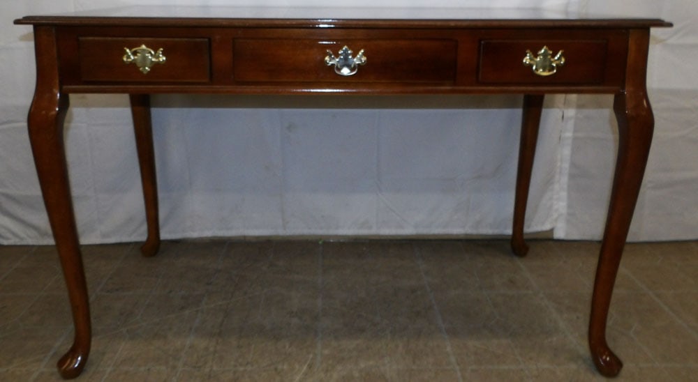Cherry Three Drawer Desk: Cherry Three Drawer Desk . 30" H 48" W 24" D "ALL DESCRIPTIONS AND ANY CONDITION STATEMENT GIVEN BY LANGSTON AUCTION GALLERY ARE STRICTLY OPINIONS AND LANGSTON'S SHALL HAVE NO RESPONSIBILITY FOR